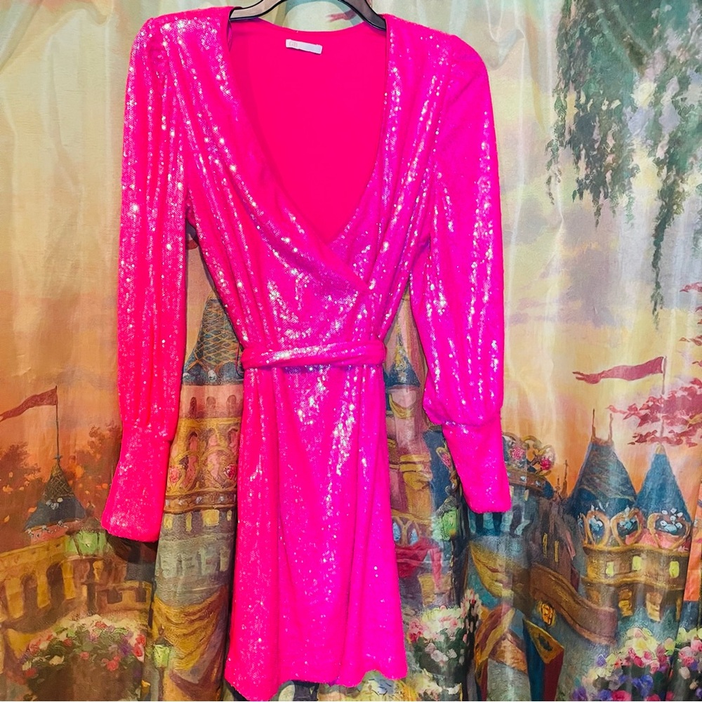 Gianni Bini V-Neck Long Sleeve Sequin Wrap Dress